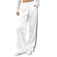 thumbnail image 5 of Womens Satin Wide Leg Sweatpants Trendy Drawstring High Waisted Side Stripe Loose Comfy Pants White L, 5 of 7