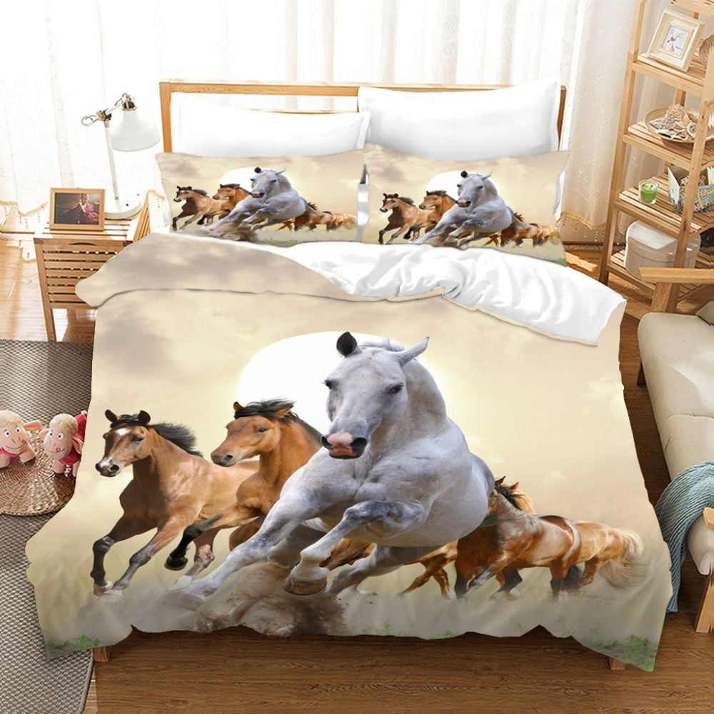 3D Animals Cute Horses Duvet Cover, Bedding Bed Set King Queen Full Twin HD Printed,Soft