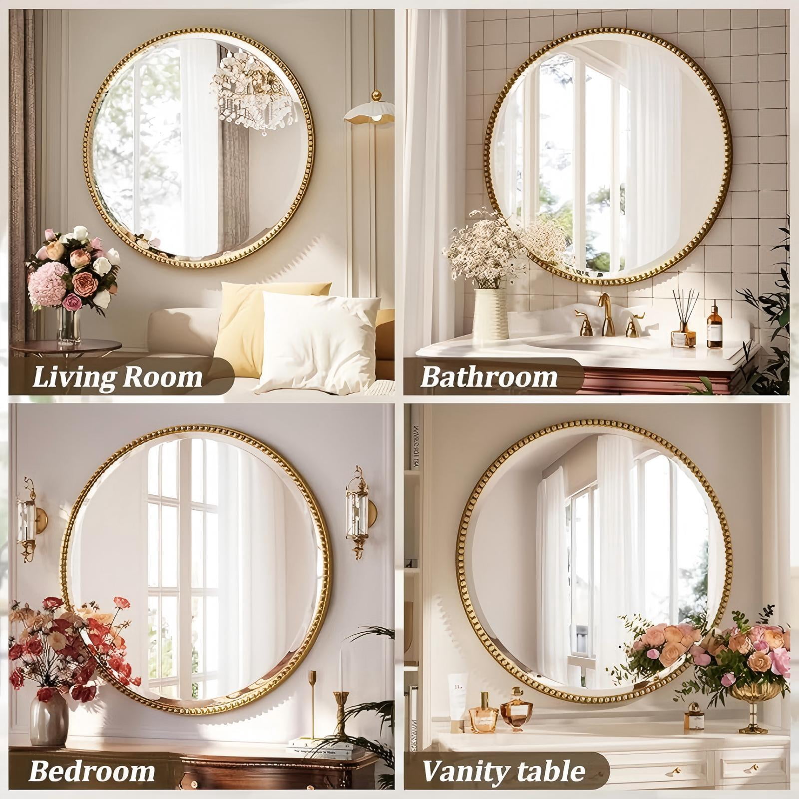 Mirrasia 24" Round Wall Mirror Decoration Hanging Mirror With Beaded Frame,Gold