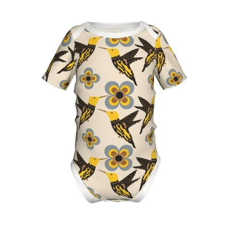 

Adobk Yellow Flowers Hummingbird Print Baby Climbing Clothes Jumpsuit Rompers Classic Rompers Child Short sleeve Bodysuits-18 Months