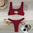 thumbnail image 5 of Womens Swimsuits Solid Color Elastic Bandage Sexy Hollow Out Brazilian Tow Piece Brazilian Bikini Sets For Women Swimwears Beachwear,Wine,L, 5 of 7