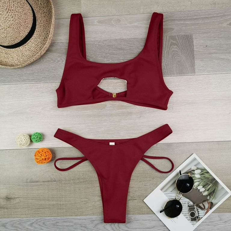 Aayomet Bathing Suit For Women Women's Bohemian Swimsuit Strappy Tie Side  Bikini Set Triangle Cheeky String Brazilian Swimwear, XL 