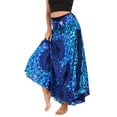 thumbnail image 2 of SWSMCLT Women's Boho Maxi Skirt Summer Beach Coverup Dress Flowy Swing Long Skirts Elastic Front Tie Waist Flowy Smocked High Waisted Pleated High Low Bright Blue Patterned5 Small-X-Large, 2 of 5