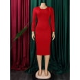 thumbnail image 3 of Yartina Womens Long Sleeve Bodycon Formal Party Cocktail Pencil Midi Dress Red M, 3 of 7