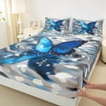 thumbnail image 3 of Castle Fairy Kids Teens Adults Flying Blue Butterfly Twin Sheet Sets 3pcs,Sparkling Waves Twin Fitted Sheet Microfiber,Dreamy Princess Breathable Flat Sheet,Lightweight Room Decor, 3 of 7