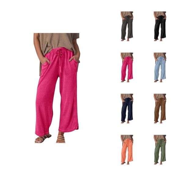 Casual Pants for Womens Wide Leg Pants Women's Fashionable Casual Trousers Solid Drawstring Wide Leg Sweatpants for Everyday Wear
