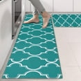 thumbnail image 2 of Kitchen Rugs Sets Of 2,Teal Geometric Quatrefoil Pattern Anti Fatigue Kitchen Mat Rugs Non Slip Washable,Decorative Kitchen Floor Mats for Kitchen,Sink,Laundry,17"X47", 2 of 5