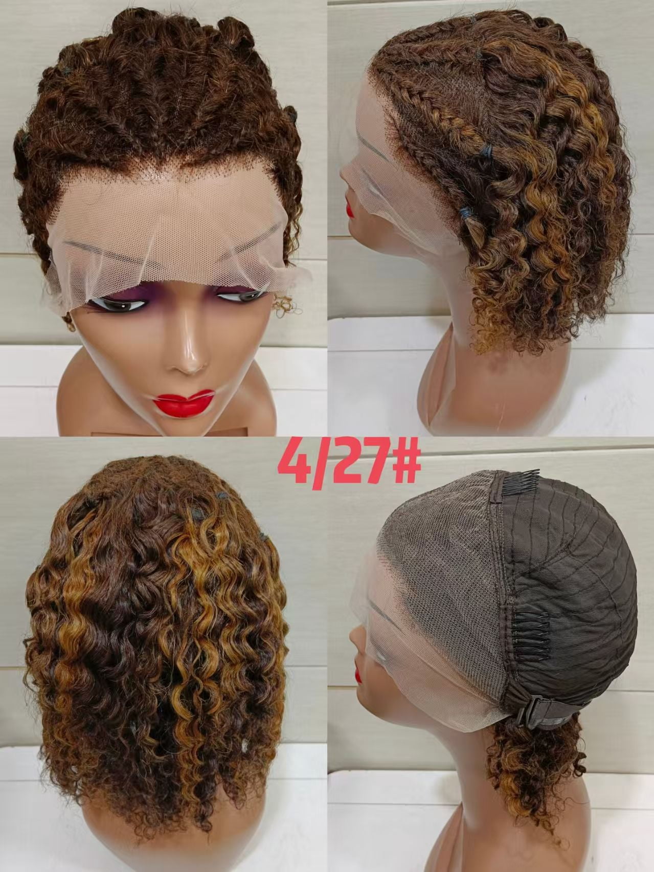 Braided Wigs Human Hair Bob Curly Hair Wig13x4 Lace Frontal Wigs Cornrow Braided Short Wigs for Black Women Glueless Curly Lace Front Wigs （10 inch） (Black)