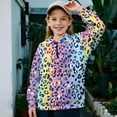 thumbnail image 2 of Uorisanigo Girls Half Zip Pullover Sweatshirt Oversized Long Sleeve Pullover Top for Vacation Shopping Exercise Wear, Lightweight Rainbow Cheetah Leopard Print Quarter Zipper Hoodies, 2 of 7
