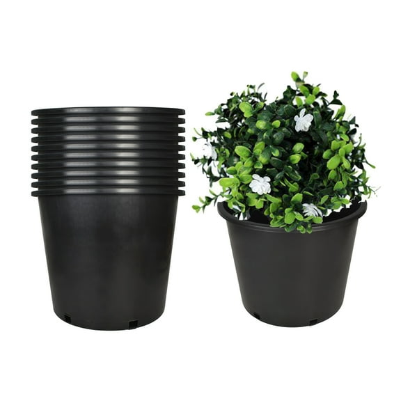 HOSTIC 14" x 11" x 11.5" Nursery Black Plastic Plant Pots (10 Count)