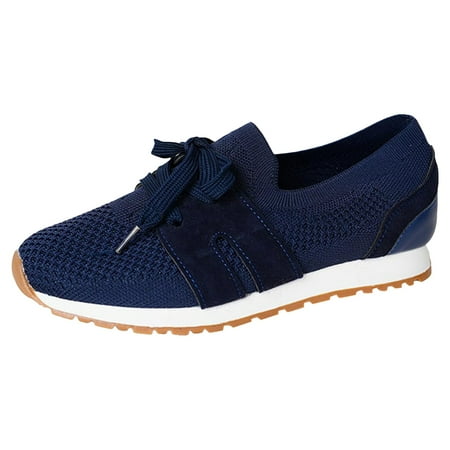 QYZEU Women s Platform Sneakers Casual Womens Shoes for Fall Women s Casual Lace Up Flat Soled Round Toe Women s Shoes Fashionable Large Size Women s Shoes Blue 37