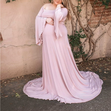 

TANGNADE Women Pregnants Sexy Photography Props Off Shoulders Maternity Solid Dress