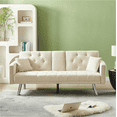 thumbnail image 2 of Convertible Sleeper Sofa Bed, Button Tufted Daybed with 3 Angle Adjustable Backrest, Linen Fabric Futon Sofa with 2 Cup Holders 2 Pillows, Folding Sofa Loveseat, for Living Room, Apartment, Beige, 2 of 9