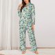 thumbnail image 2 of Fotbe Floral In Teal Conjunto de Pijama de Manga Larga para Mujer con Estampado, Ropa de Dormir de 2 Piezas, Conjunto de Casa Suave y Cómodo con Bolsillos-Medium, 2 of 7