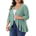 thumbnail image 4 of Agnes Orinda Women's Plus Size Cardigans Ruffle Open Front 3/4 Sleeve Eyelet Netted Knit Casual Cover Up 2X Green, 4 of 5
