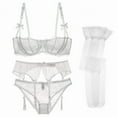 thumbnail image 4 of Women's Sexy Lace Embroidery Bra Underwire Balconette Bra Set 4 piece, 4 of 5