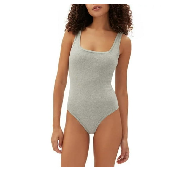 GAP GapBody Women's Logo Comfort Thong Bodysuit, Light Gray Medium