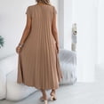 thumbnail image 4 of MOJOGO Dresses for Women Short Sleeve Round Neck Midi Dress Summer Pleated Dress with Pockets A Line Casual Dress Khaki M, 4 of 6