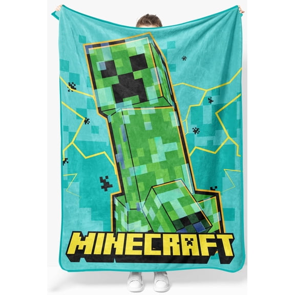 Jay Franco Kids Plush Throw Blanket – Soft & Cozy Fleece Throw for Bedroom & Couch Décor, Official Licensed Product, Teal - Minecraft, 46x60 - Throw Blanket