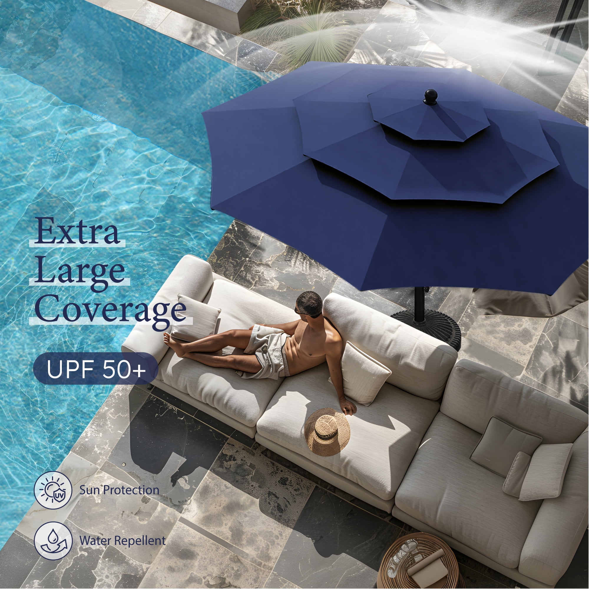 MF Studio 10ft Patio Umbrella 3 Tier Vented Outdoor Market Umbrella with Crank and Tilt All Aluminum Frame Navy Blue