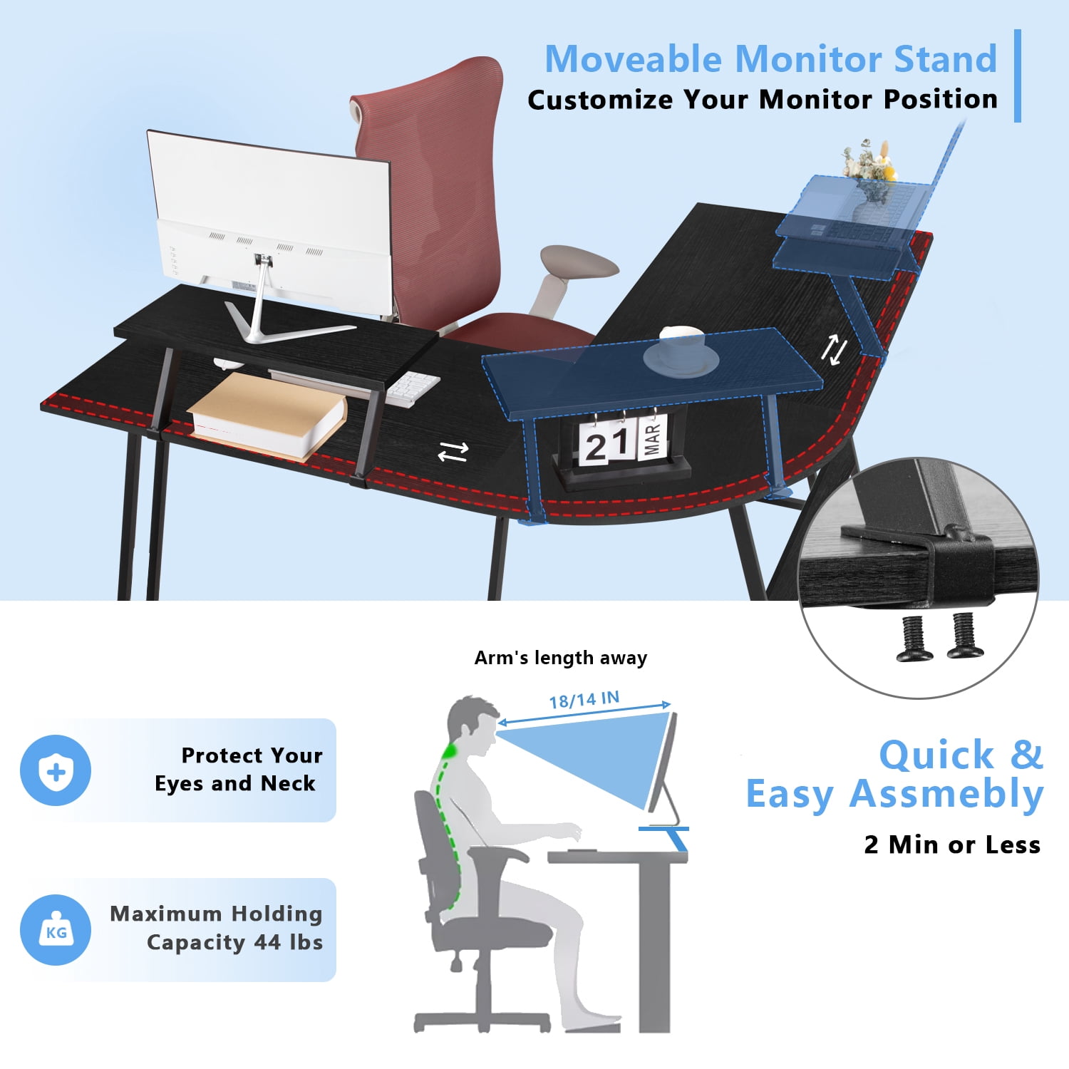 Lacoo Home Office Writing Desk Modern L-Shape Computer Desk, Black