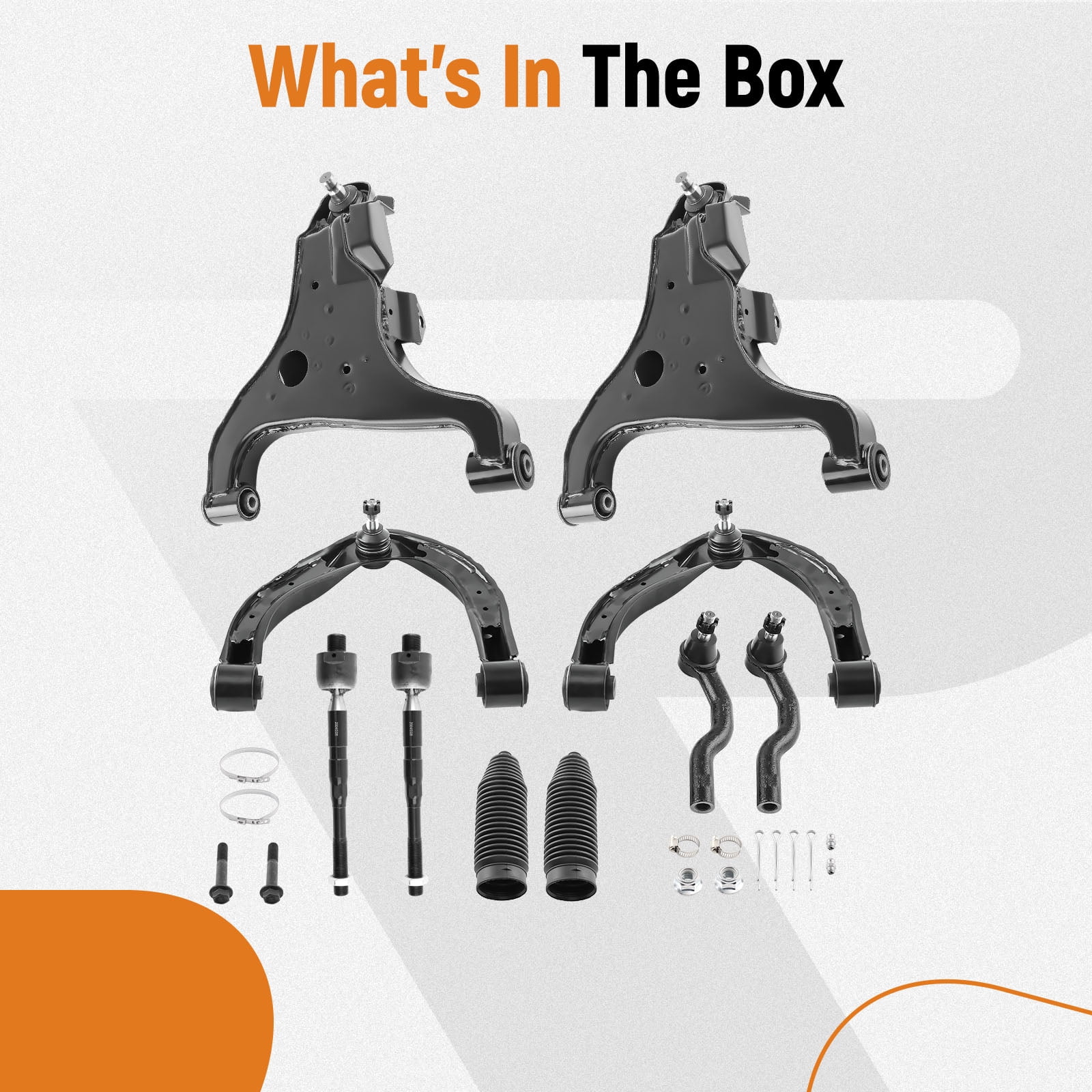 maXpeedingrods 10Pc Front Lower Upper Control Arm Kit for Nissan Titan 2004-2015 Nissan Armada 2005-2015 Infiniti QX56 2004-2010, Suspension Kit w/Ball Joints Outer Inner Tie Rods Boots