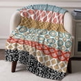 thumbnail image 3 of Throw Blanket for Couch Boho Ethnic Soft Fleece Flannel Blankets Cozy Lightweight Blanket for Home Sofa Living Room Bohemian Geometric Stripes Orange Bed Throws 40" x 50", 3 of 9