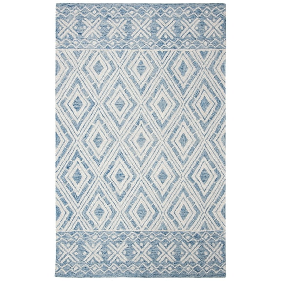 SAFAVIEH Micro-Loop Chris Geometric Diamonds Wool Area Rug, Blue/Ivory, 5' x 8'