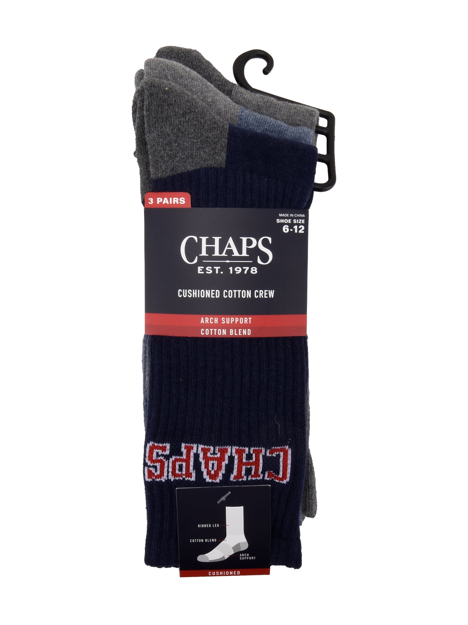 Chaps Embroidery Athletic Crews 3-Pack Men's Sock Size 10-13
