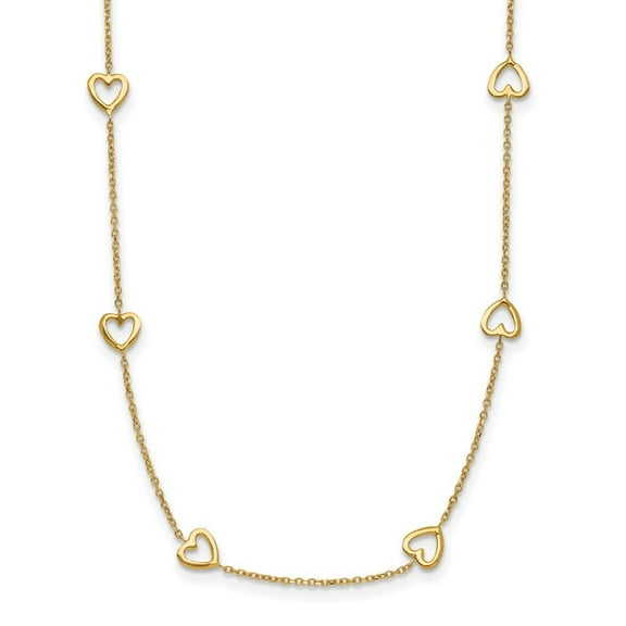 Auriga 14K Yellow Gold Polished Open Hearts Station Chain Necklace 16" for Women