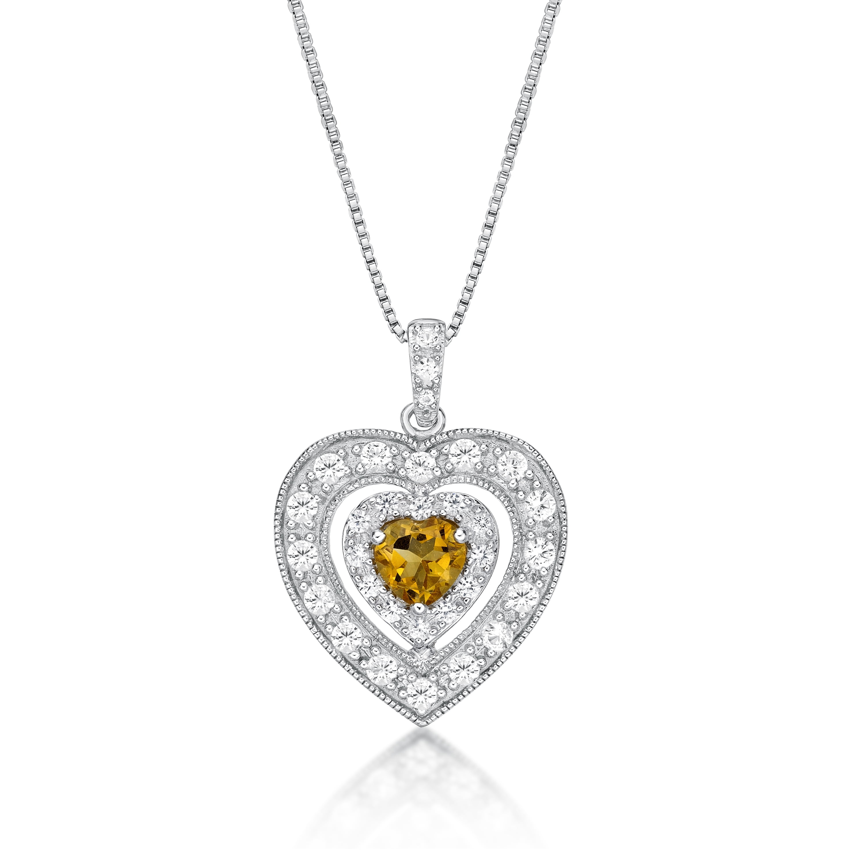 Brilliance 925 Sterling Silver Citrine and Created White Sapphire Heart Pendant with 18" Chain