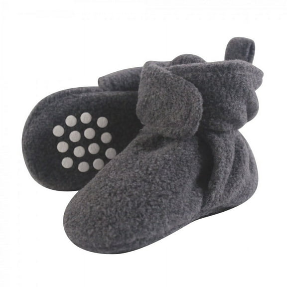 Luvable Friends Baby and Toddler Cozy Fleece Booties, Charcoal Heather, 0-6 Months