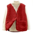 thumbnail image 4 of larppty Womens Sherpa Vest Casual Warm Fuzzy Vest Sleeveless Fleece Jacket Pockets Teddy Coat Gilet for Winter (Red, 5XL), 4 of 4