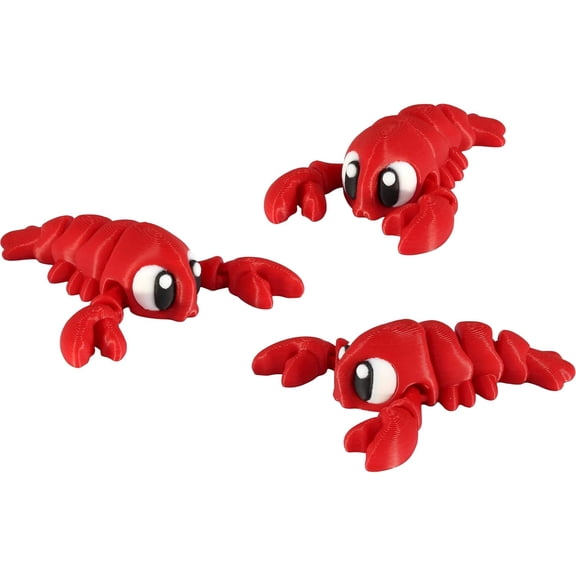 PowerTRC 3D Printed Articulated Lobster Fidget Toy 3 Pack – Flexible Cute Animal Desk Decor, Adult Fidget Collectible – 3D Printed in USA