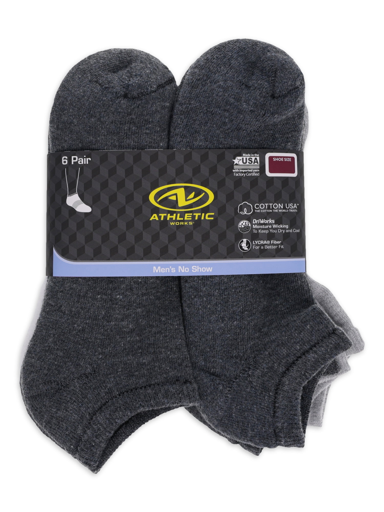 Athletic Works Men's No Show Socks. 6-Pack