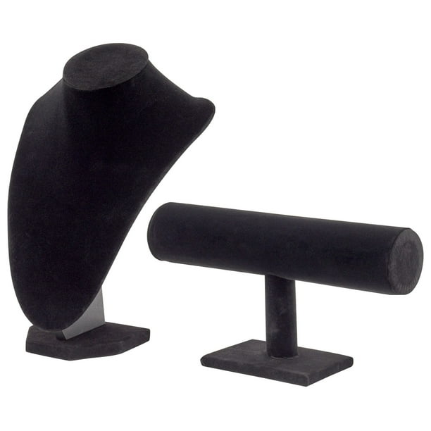 2-Piece Black Velvet Jewelry Display Set, T-Bar Stand and Mannequin ...