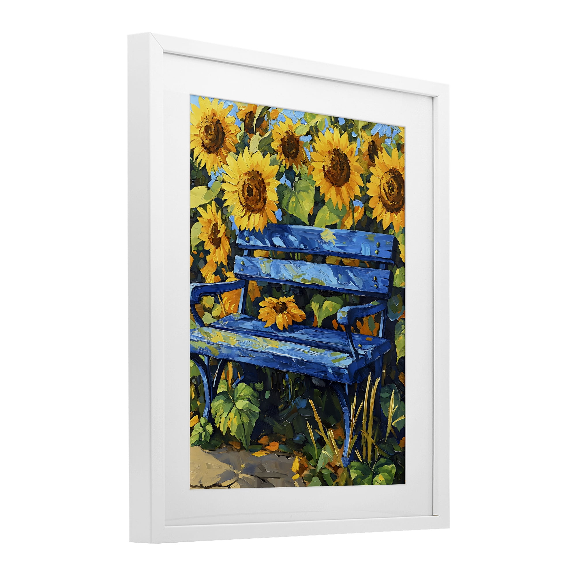 Stupell Industries Bench in Sunflower Field White Framed Print Under Glass, design by Creative Studio