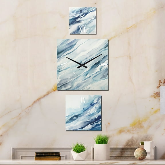 Designart "Whirlwind in Blue and Cream IV" Abstract Shapes Multipanel Clock For Living Room Décor - Large Contemporary Wall Clock - Oversized Blue Wall Clock - Set Of 3