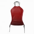thumbnail image 7 of HCNTES Women's Tankini Top Swimsuit Tummy Control Swim Top Only High Neck Halter Tie Drawstring Bathing Suit Top Red,M, 7 of 7