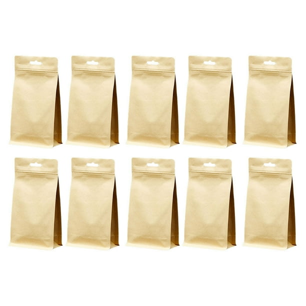 10 bolsas autosellables para almacenar alimentos, de papel kraft, para refrigerios, golosinas, té (14 x 23 cm)