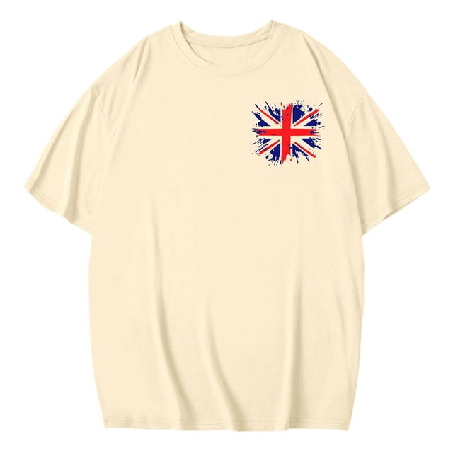 YABCSAZ Chemises du 4 Juillet pour Femmes, Robe de la Fête de l'Indépendance, Blouse d'Été à Col Rond Manches Courtes Mode Décontractée Imprimée pour Femmes, Beige, TTTG