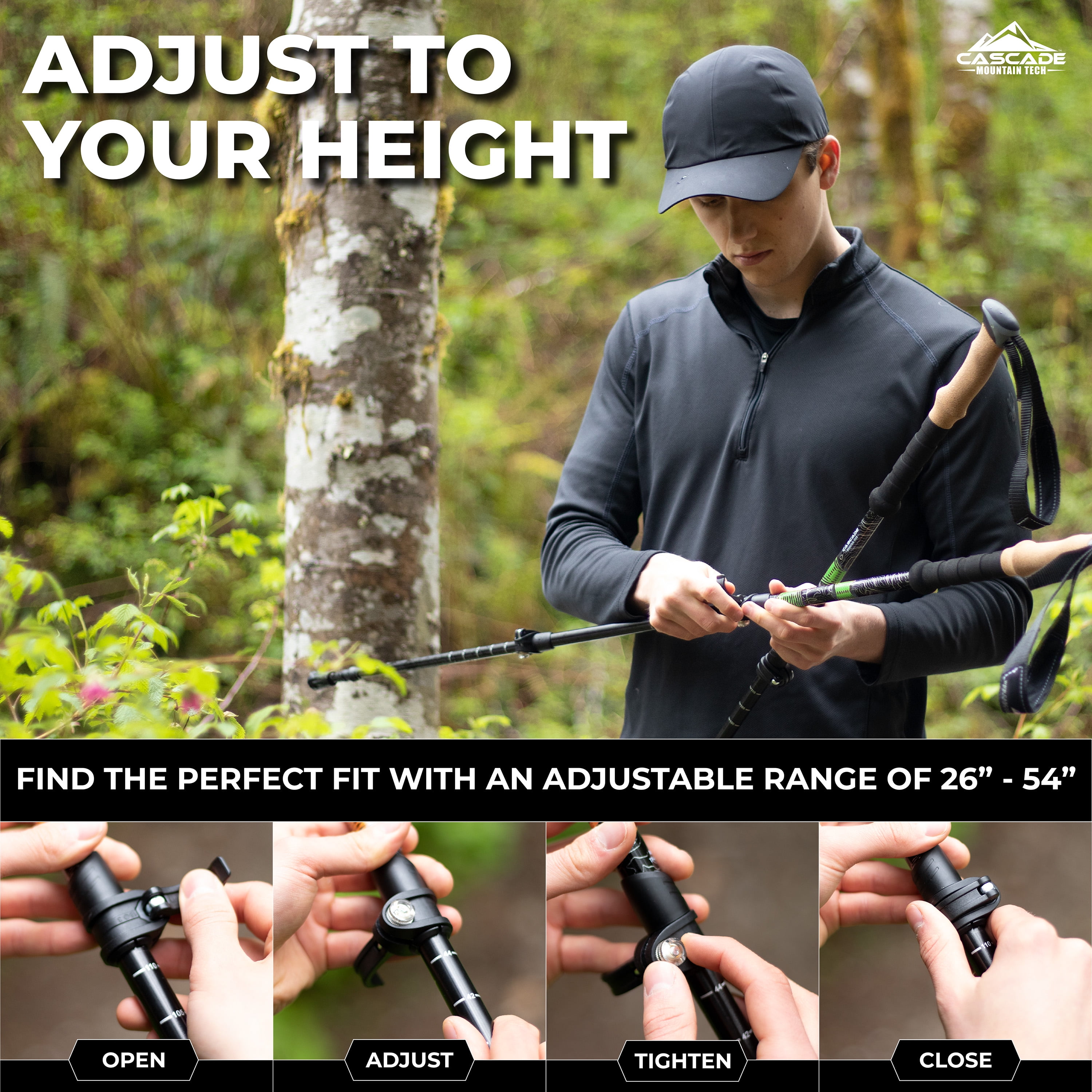 Cascade Mountain Tech Carbon Fiber Quick Lock Cork Grip Trekking Poles - Walking or Hiking Stick