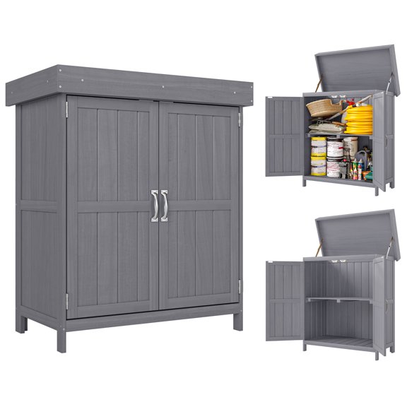 Outsunny Remise de Jardin en Bois Remise à Outils Extérieure avec Toit à Charnières, Gris Foncé