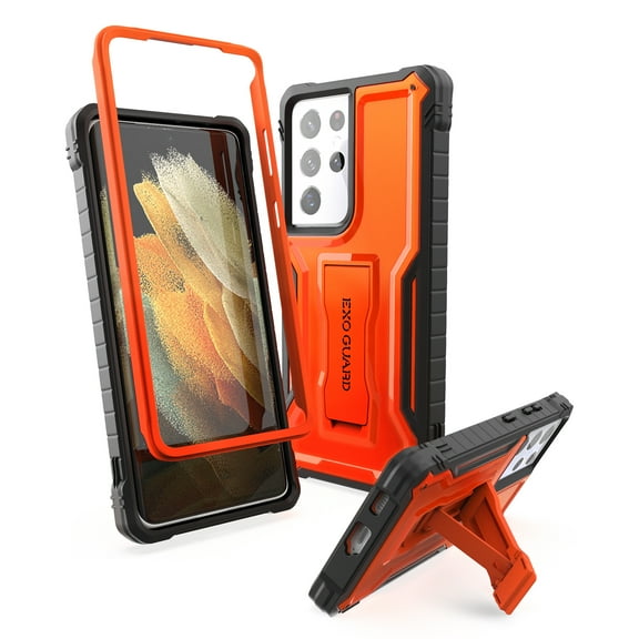 ExoGuard For Samsung Galaxy S21 Ultra 5G Case,Full-Body Phone Case with Kickstand (Orange)