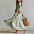 thumbnail image 6 of YuXingFu Casual Summer Dresses for Women Maxi Crew Neck Plus Size Womens Dress Long Sleeve Solid Color Long Casual Summer Green S, 6 of 9