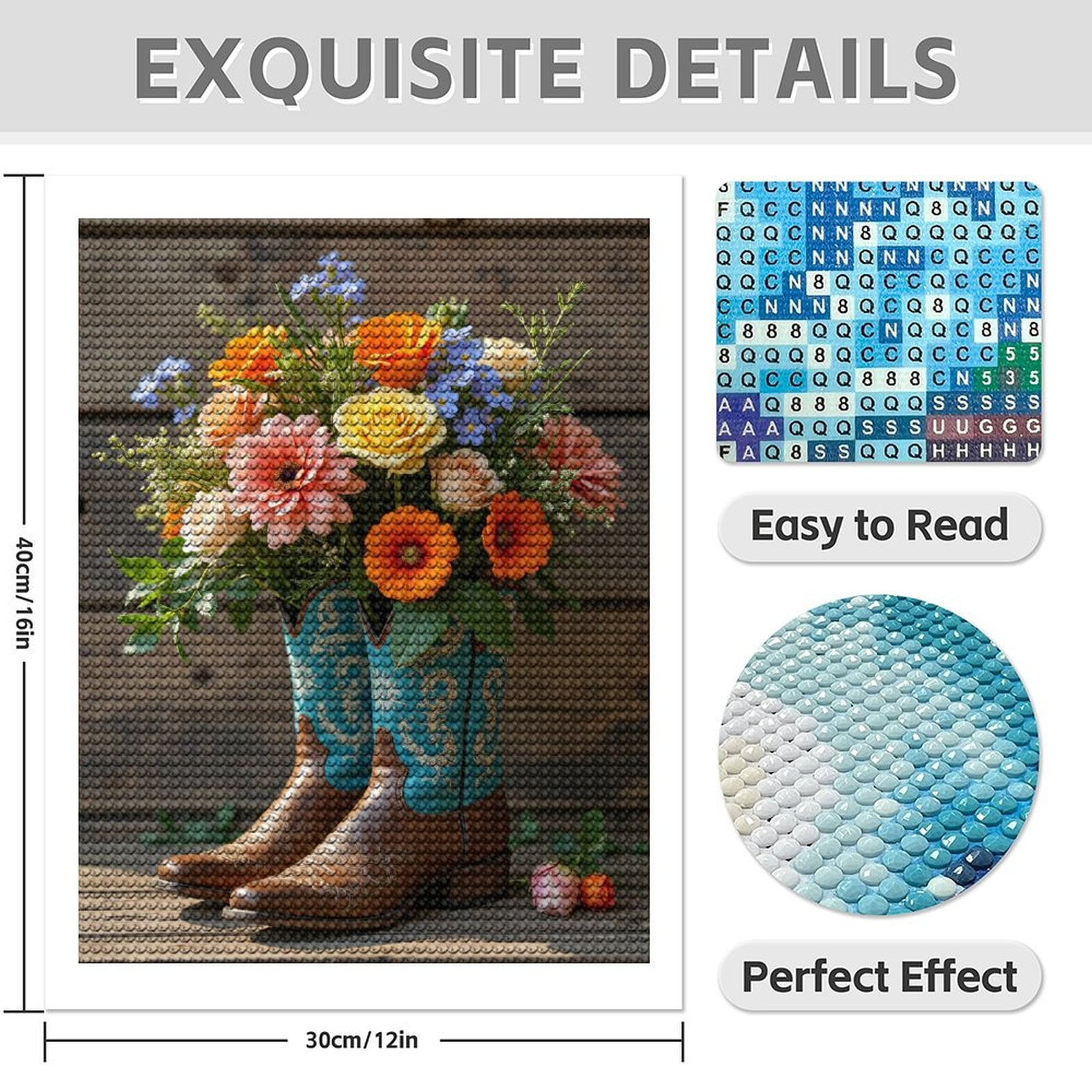 Diamond Art Kit for Adults, Cowboy Boot Flower Arrangement Diamond Painting for Adults Beginners, DIY Diamond Art Painting Kits, 5D Diamond Painting Crafts for Home Decor 12x16 Frameless