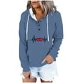 thumbnail image 3 of Jinhomg Women's Fall Sweatshirt Cute Heart Print Drawstring Hoodies Casual Comfy Thin Fleece Button Up Pullover Tops with Kangaroo Pocket Fall Saving Blue M, 3 of 7