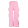 thumbnail image 2 of Women's Casual Pants Women'S Jogging Bottoms With Bow And Wide Leg Elastic Waistband Sweat Baggy Trousers With Pocket Country Trousers For Women,Red Women's Casual Pants L, 2 of 4