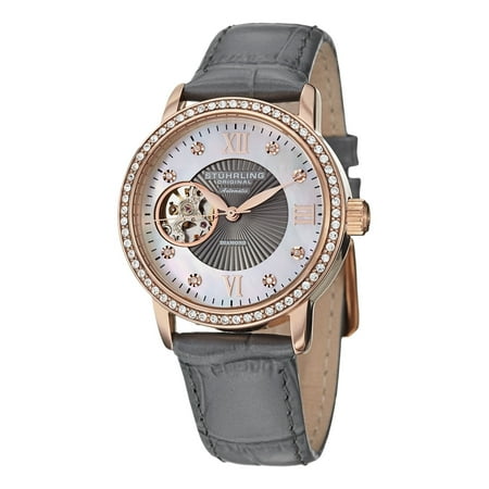 Stuhrling Original Women's Memoire Automatic Austrian Crystal Leather Strap Watch