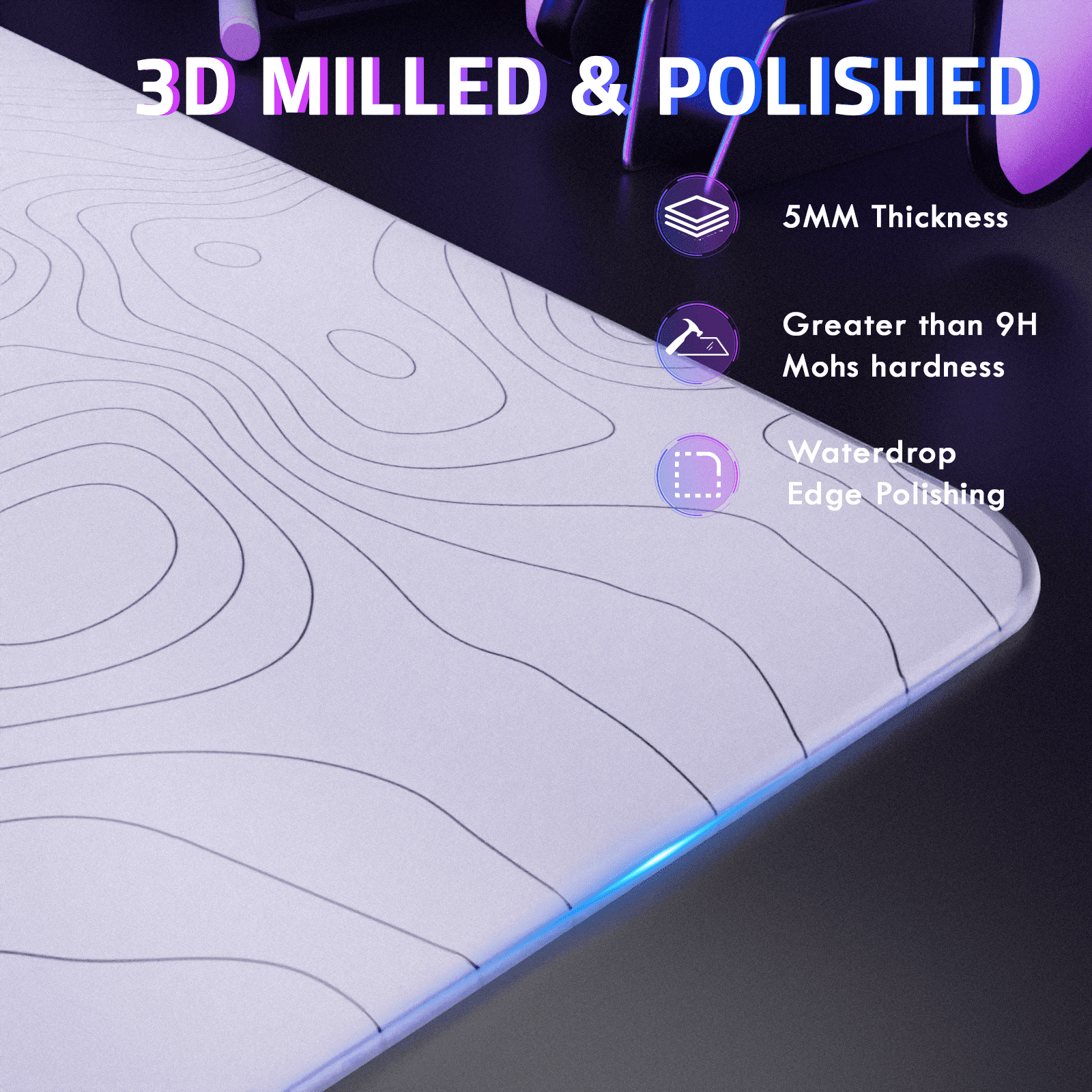 ATTACK SHARK CM05SE Glass Gaming Mouse Pad,16.14x12.20 in Tempered Glass Hard Mouse Pad with Nano-Textured Surface, Non-Slip PU Leather Base,9H Scratch Resistant Large Mouse Mat for FPS &PC Gaming